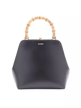 Маленькая кожаная сумка Goji Square с бамбуковой ручкой Jil Sander, черный