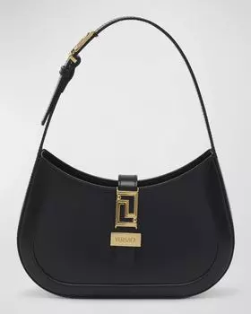 Маленькая кожаная сумка-хобо Greca, цвет Black Versace Gold