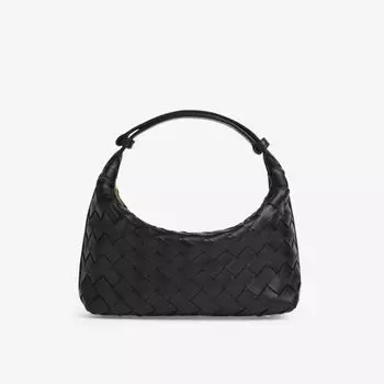 Маленькая кожаная сумка-хобо с плетением Intrecciato-Weave Bottega Veneta, черный