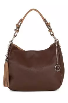 Маленькая кожаная сумка-хобо со съемной кисточкой Lia Biassoni, коричневый