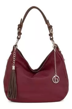 Маленькая кожаная сумка-хобо со съемной кисточкой Lia Biassoni, бургундия