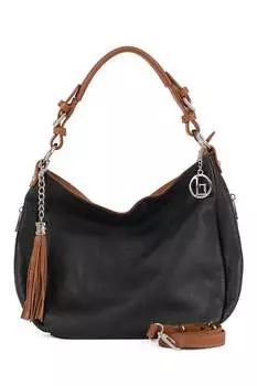 Маленькая кожаная сумка-хобо со съемной кисточкой Lia Biassoni, черный