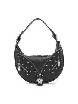 Маленькая кожаная сумка-хобо Versace, черный
