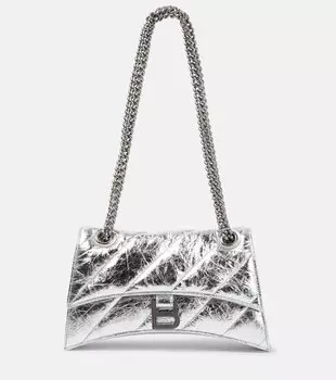 Маленькая кожаная сумка на плечо Crush Balenciaga, серебряный