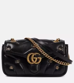 Маленькая кожаная сумка на плечо gg marmont Gucci, черный