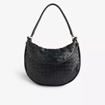 Маленькая кожаная сумка на плечо с переплетением интреччато Bottega Veneta, черный