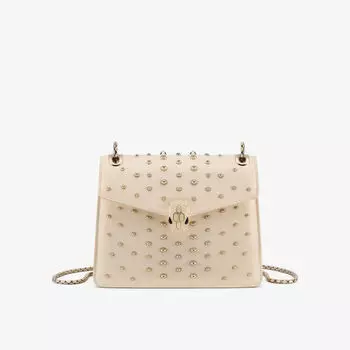 Маленькая кожаная сумка на плечо serpenti forever day-to-night с заклепками Bvlgari, белый