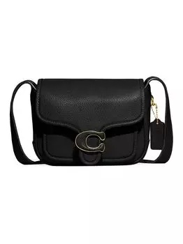 Маленькая кожаная сумка-почтальон в полоску табби COACH, черный