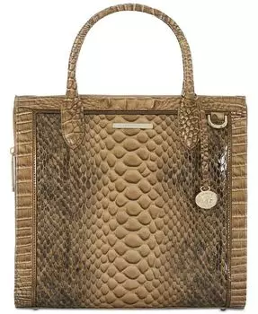 Маленькая кожаная сумка-портфель с тиснением Caroline Mansouri Brahmin, коричневый