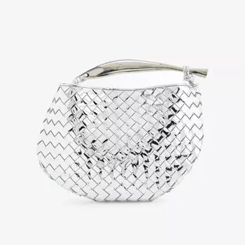 Маленькая кожаная сумка sardine с верхней ручкой Bottega Veneta, серебряный