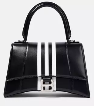 Маленькая кожаная сумка-тоут из коллаборации с Adidas Hourglass Balenciaga, черный