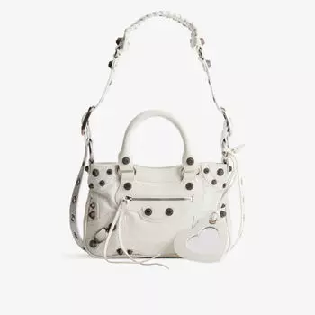 Маленькая кожаная сумка-тоут Le Cagole с плетеной ручкой Balenciaga, белый