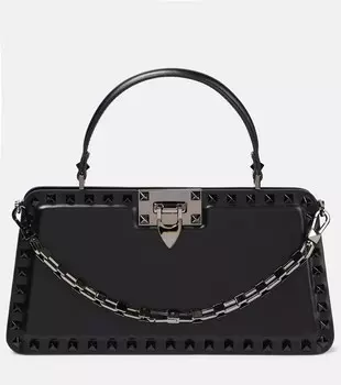 Маленькая кожаная сумка-тоут rockstud с цепочкой Valentino Garavani, черный