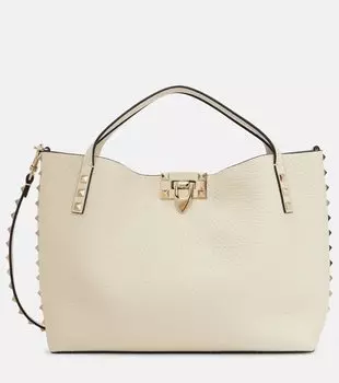 Маленькая кожаная сумка-тоут rockstud Valentino Garavani, белый