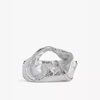 Маленькая кожаная сумка-тоут с двойными ручками сверху Dries Van Noten, серебряный