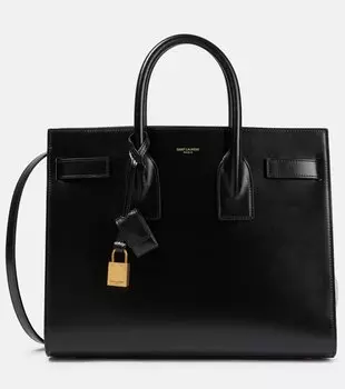 Маленькая кожаная сумка-тоут sac de jour Saint Laurent, черный
