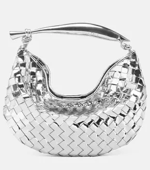 Маленькая кожаная сумка-тоут sardine с зеркалом Bottega Veneta, серебро