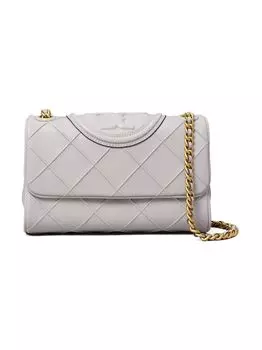 Маленькая кожаная трансформируемая сумка через плечо Fleming Tory Burch, серый