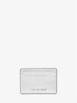 Маленькая кожаная визитница Jet Set из металлизированной кожи Michael Kors, серебряный
