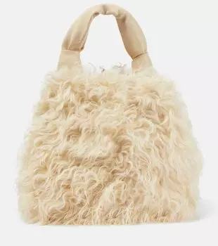 Маленькая квадратная сумка-тоут goji из овчины Jil Sander, бежевый