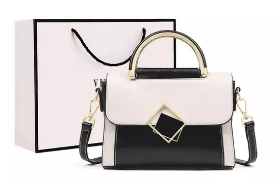 Маленькая квадратная женская сумка среднего размера из коровьей кожи VINEY, Black & White