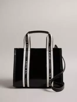 Маленькая лакированная сумка-тоут с фирменной лямкой Celiane Ted Baker, черный