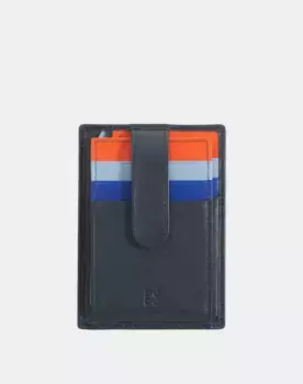 Маленькая мужская кожаная визитница с кнопкой Dudu, темно-синий