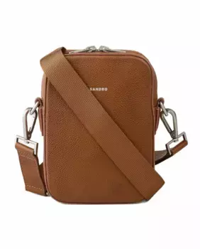 Маленькая мужская сумка из зернистой кожи Sandro, цвет Marrn claro