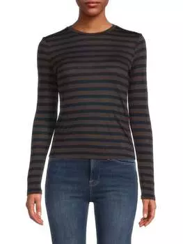 Маленькая полосатая футболка Theory с длинными рукавами, коричневый/черный