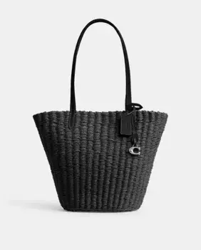 Маленькая соломенная большая сумка Coach, черный
