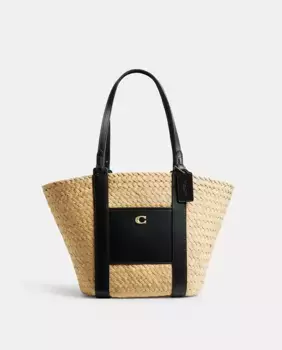 Маленькая соломенная большая сумка Coach, цвет Natural