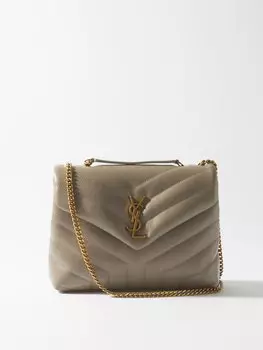 Маленькая стеганая кожаная сумка через плечо loulou Saint Laurent, серый