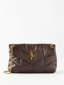 Маленькая стеганая кожаная сумка через плечо puffer Saint Laurent, коричневый