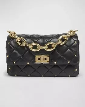 Маленькая стеганая кожаная сумка на плечо Spike Rockstud Valentino Garavani, цвет Nero
