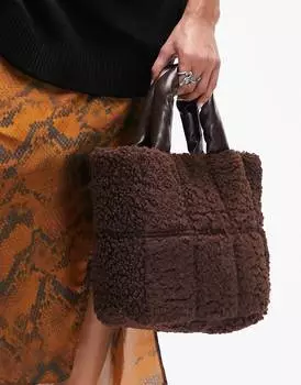 Маленькая стеганая сумка-тоут Topshop Tabby коричневого цвета