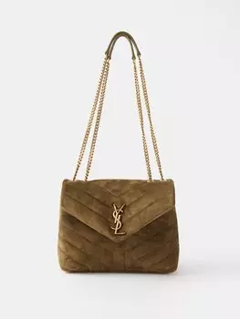 Маленькая стеганая замшевая сумка через плечо loulou Saint Laurent, зеленый