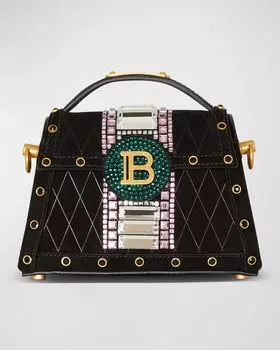 Маленькая сумка BBUzz Dynasty из тисненой замши с верхней ручкой Balmain, цвет Black