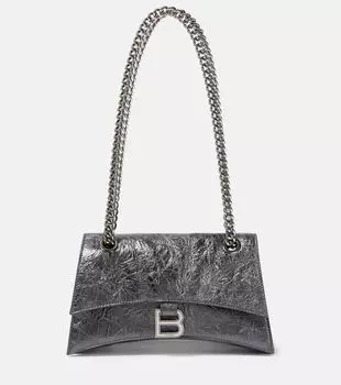 Маленькая сумка через плечо crush из металлизированной кожи Balenciaga, серый
