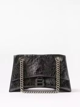 Маленькая сумка через плечо crush из мятой кожи с эффектом металлик Balenciaga, серый