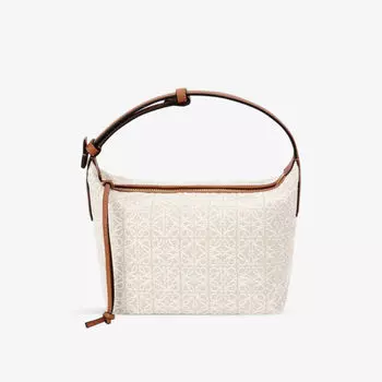 Маленькая сумка через плечо Cubi Anagram из ткани и кожи Loewe, экрю