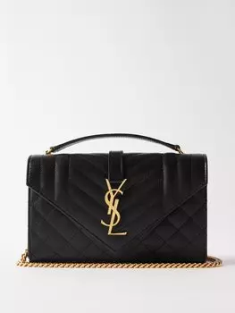Маленькая сумка через плечо envelope из кожи матлассе Saint Laurent, черный