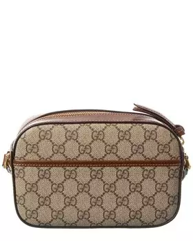 Маленькая сумка через плечо Gucci Horsebit 1955 GG Supreme из кожи и ткани, коричневый