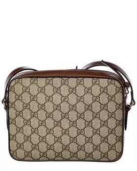 Маленькая сумка через плечо Gucci Horsebit 1955 GG Supreme из кожи и ткани, бежевый