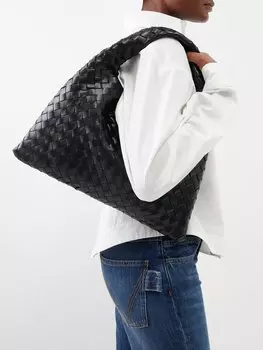 Маленькая сумка через плечо hop из кожи intrecciato Bottega Veneta, черный