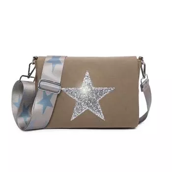 Маленькая сумка через плечо из блестящей блестящей ткани со звездами Kitise, бежевый