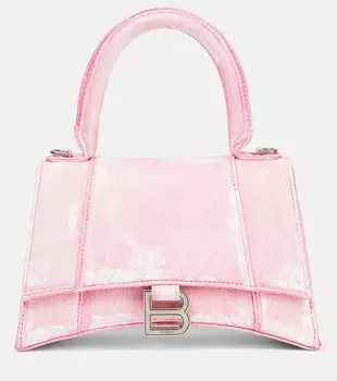 Маленькая сумка через плечо из кожи Hourglass с принтом Balenciaga, розовый