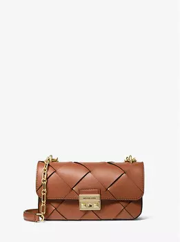 Маленькая сумка через плечо из плетеной кожи Tribeca Michael Kors, коричневый