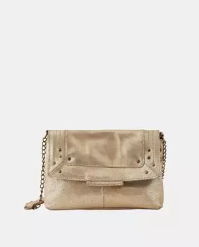 Маленькая сумка через плечо из замши металлизированного цвета золотистого цвета с клапаном Pieces, золотой