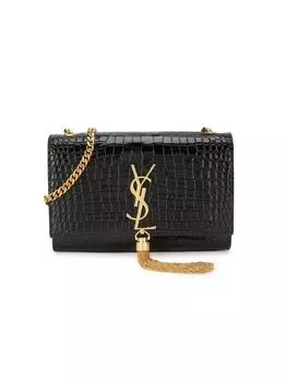 Маленькая сумка через плечо Kate с тиснением под крокодила и кисточкой Saint Laurent