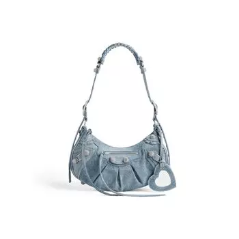 Маленькая сумка через плечо Le Cagole из денима со стразами BALENCIAGA, синий